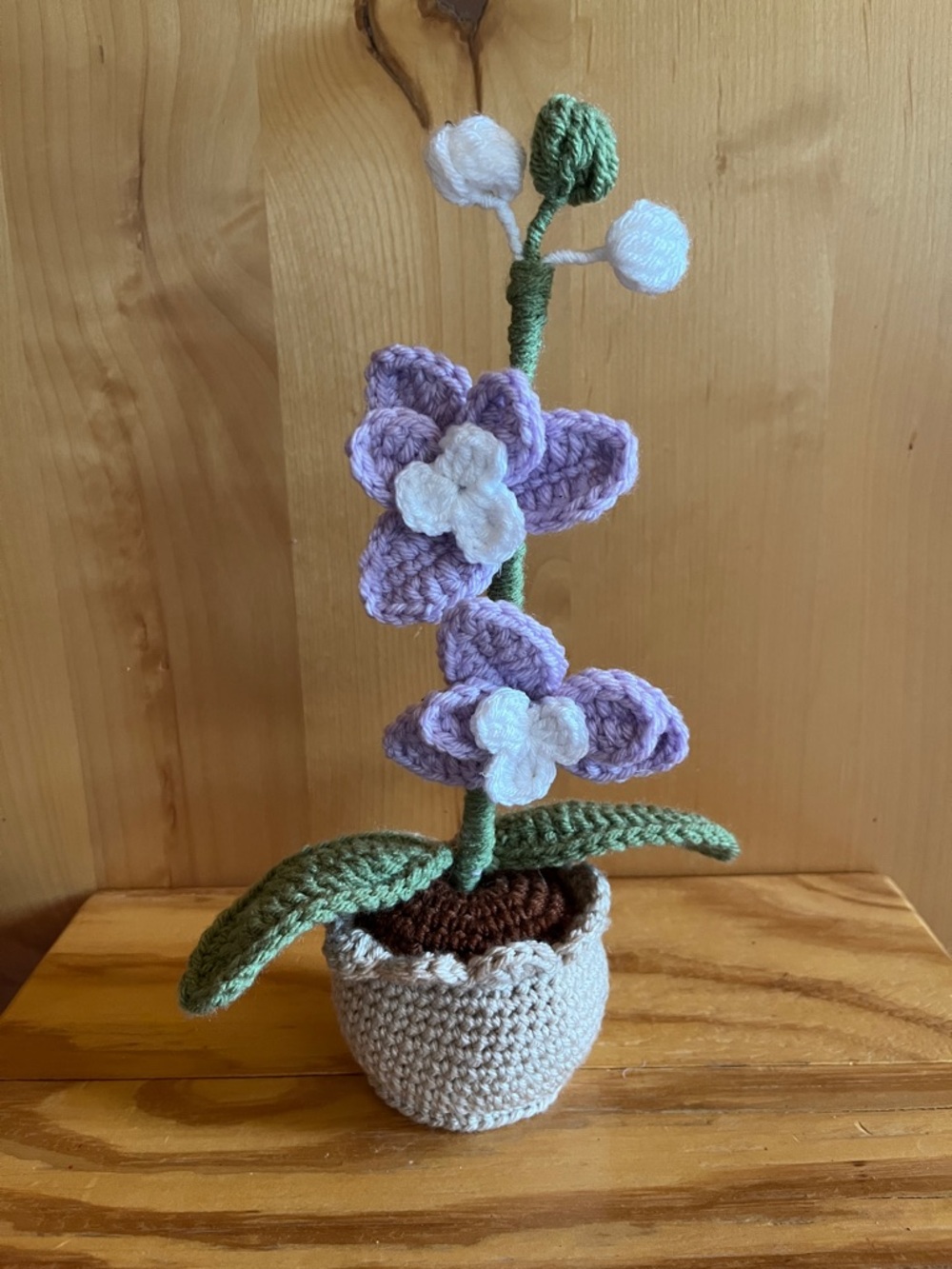 Handmade Crochet Purple Orchid Plant in Cream Pot - Home Accents